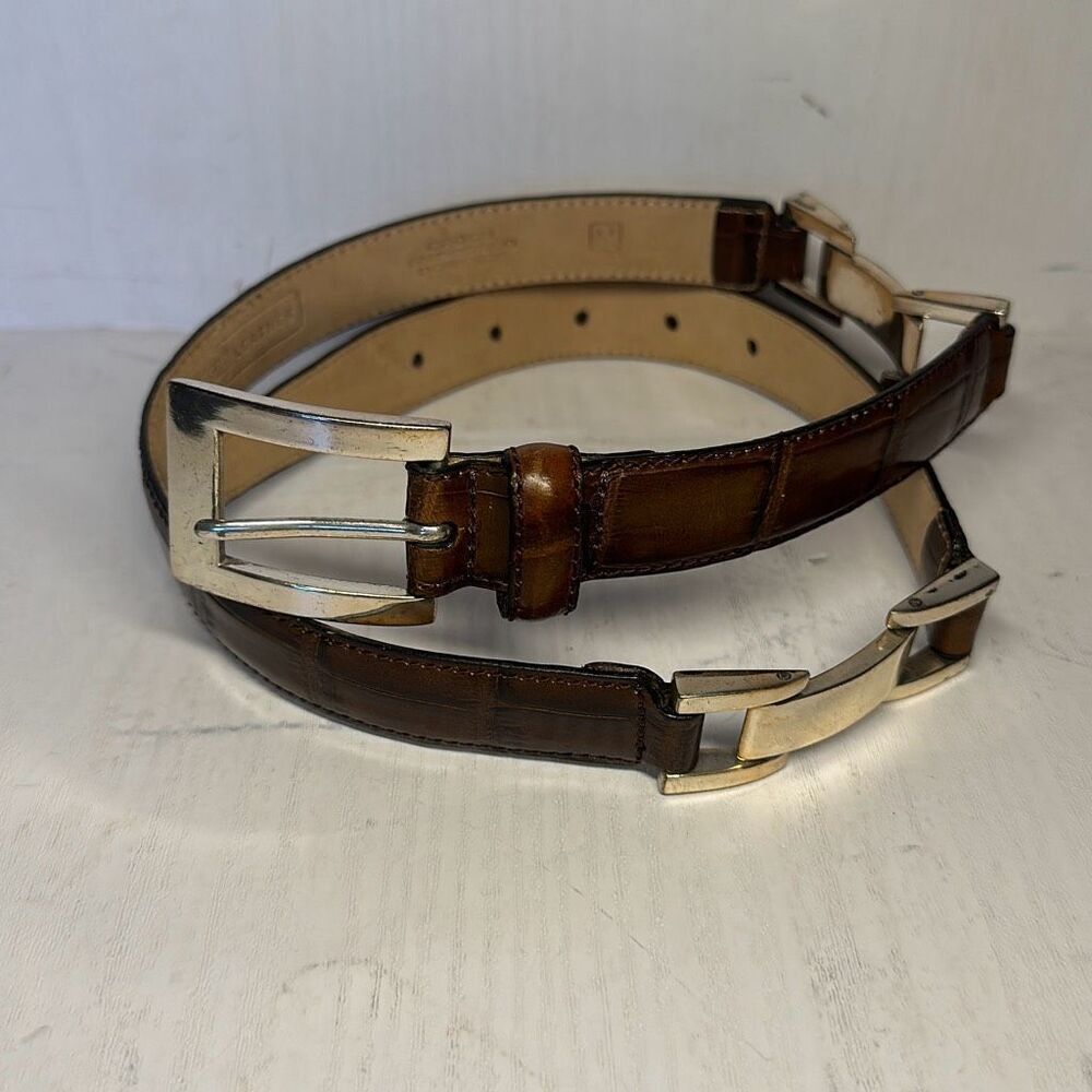 Fossil Leather Belt Medium 30 Alligator Croco Embossed Cowhide Brown BT328220002